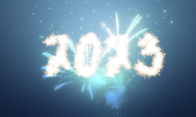 Fototapeta premium New Year concept, 2023 numbers and fireworks