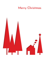 Simple Christmas card with Christmas tree and little house. Template for laser cut.