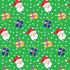 Santa Claus, background with seamless pattern, repeating vector illustration.