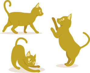 Illustrations of cats with various ginger coat color and poses (sit, stand, lie down).