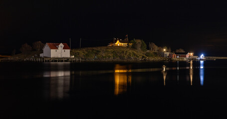 Fototapeta na wymiar Buholmen island.Light and colors in Brønnøysund harbor area, Nordland county, Norway, Europe 