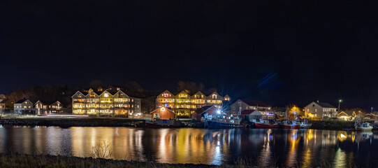 Fototapeta na wymiar Light and colors in Brønnøysund harbor area, Nordland county, Norway, Europe 