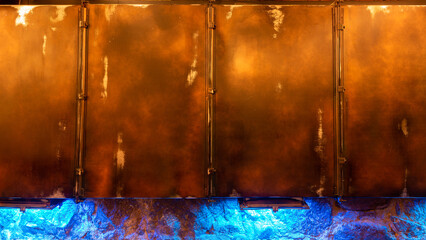 Panoramic grunge rusted metal texture, rust and oxidized metal background.