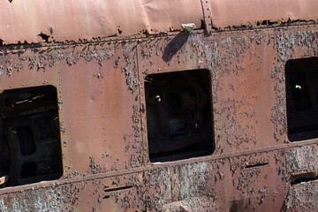 Rusty structure of old train wagon
