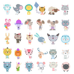 A collection of cute animal cartoon images suitable for birthday cards, invitations and children's clothing designs