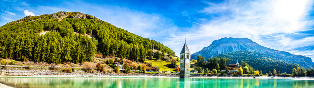 historic church at the Reschenpass in italy