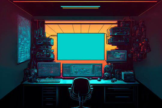 the computer in the cyberpunk room
