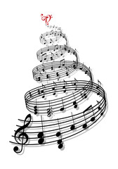 Music Christmas tree with musical notes, design for Christmas cards, holiday greetings, illustration over a transparent background, PNG image - 550099592