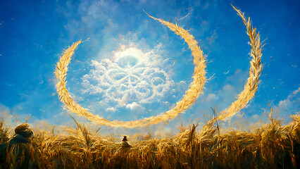 The astrological zodiac is visible in the blue sky in the summertime. It is used to predict the effects of this season and the change of season.