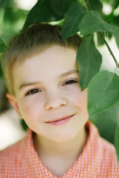Portrait of a little boy in the garden