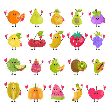 A collection of cute cartoon fruit images suitable for birthday cards, invitations and children's clothing designs