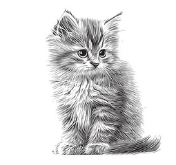 Small fluffy kitten sketch hand drawn engraved style Vector illustration.. © BigJoy