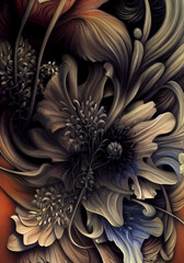 Art illustration abstract artistic dark beige background from patterns of flowers