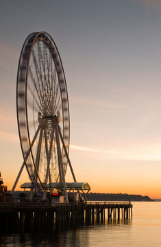Seattle's newly built ferris wheel on the waterfront in downtown Seattle, WA.