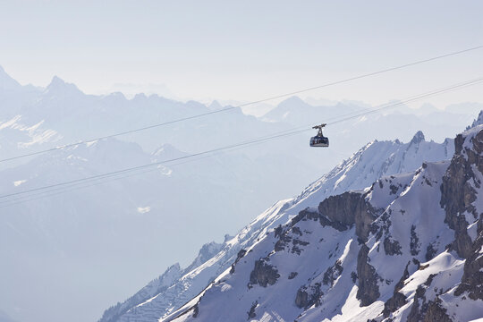 View of the Valugabahn tram at St. Anton am Arlberg, Austria.