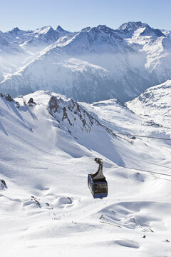 View of the Valugabahn tram at St. Anton am Arlberg, Austria.