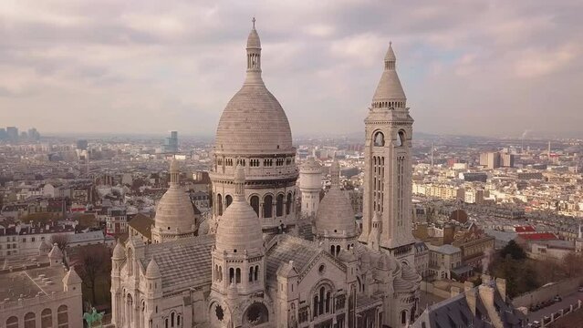 Beautiful aerial view of The famous basilica of Sacre-Coeur in Montmartre, Paris.
