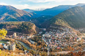 Naklejka premium view of the city Borjomi and Kura riy