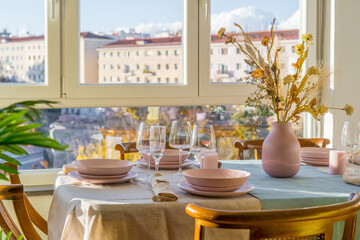 Beautiful indoor table setting for a dinner