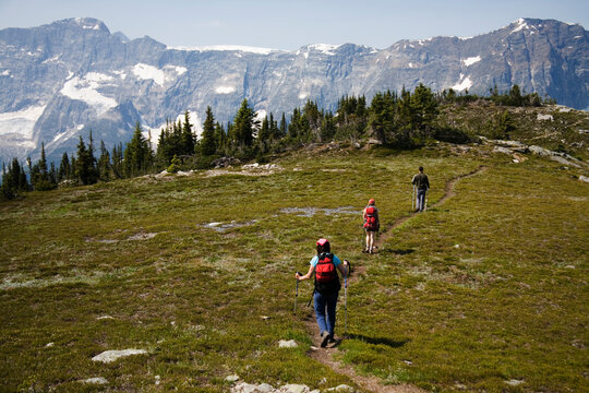 A group of hikers in the Selkirk Mountains.