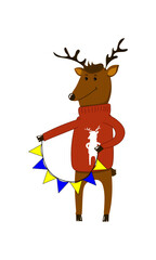 vector illustration of a deer in a sweater with a sweater with a deer
