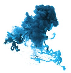 Abstract Smoke blue colors bang splash on transparent backgrownd. Ink blot.