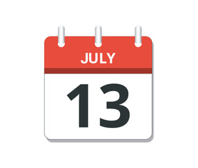 July 13th calendar icon vector.