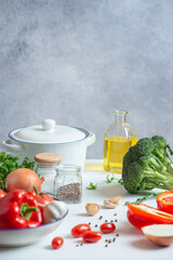 Culinary background with ingredients for making pasta.
