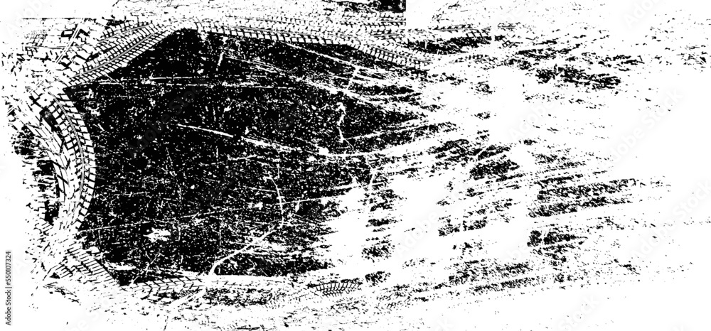 Aufkleber Vector Print Textured Tire Track banner. Design Element . Car tread silhouette . Mud splash grunge texture. Drift show