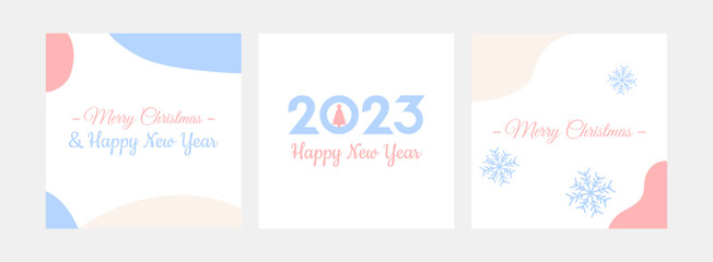 New Year greeting card in minimalistic style. 2023 Christmas poster design. Template for celebration New Year party. Cover for banner. Vector illustration concept