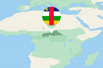 Map illustration of Central African Republic with the flag. Cartographic illustration of Central African Republic and neighboring countries.