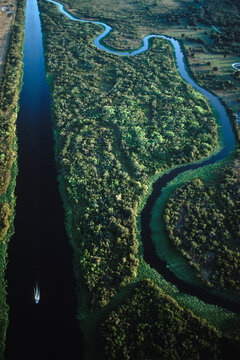 Aerial of the Kissimmee River Canal, Florida.