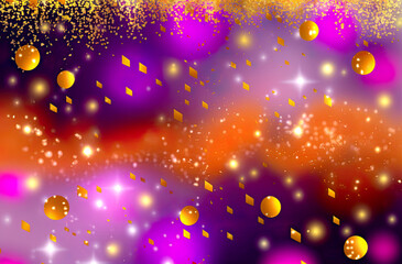 christmas background, party background, de-focused confettis, purple gold black confettis, glitter, illustration, rendered, invitation, celebration