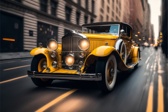 Concept art illustration of vintage yellow car