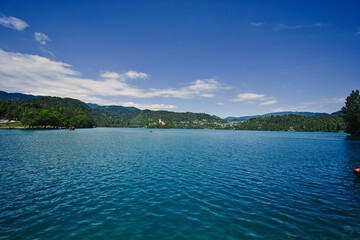 Lake Bled with St. Marys Church of Assumption on small island, Slovenia.