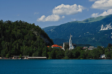 View of beautiful Bled Lake, Slovenia.