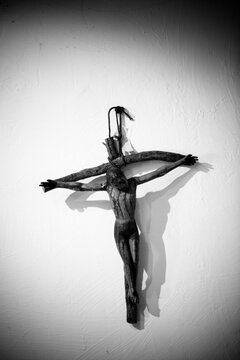 A cross hanging on the wall in the Santa Barbara Mission, Santa Barbara, California.