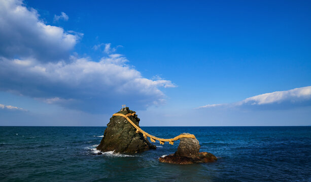 Meoto-iwa rock and clouds in the afternoon, Mie Prefecture, Japan
