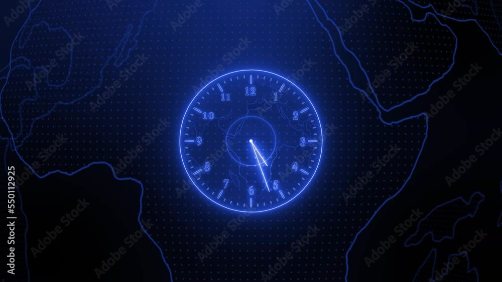 Poster neon analog clock isolated hologram earth