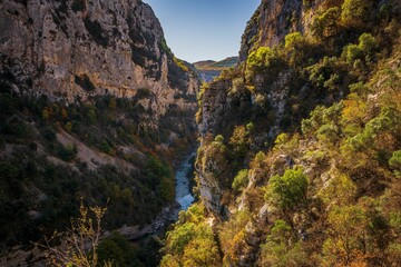 Top view of river Verdon along the Blanc-Martel hiking trail in La Palud-sur-Verdon, France