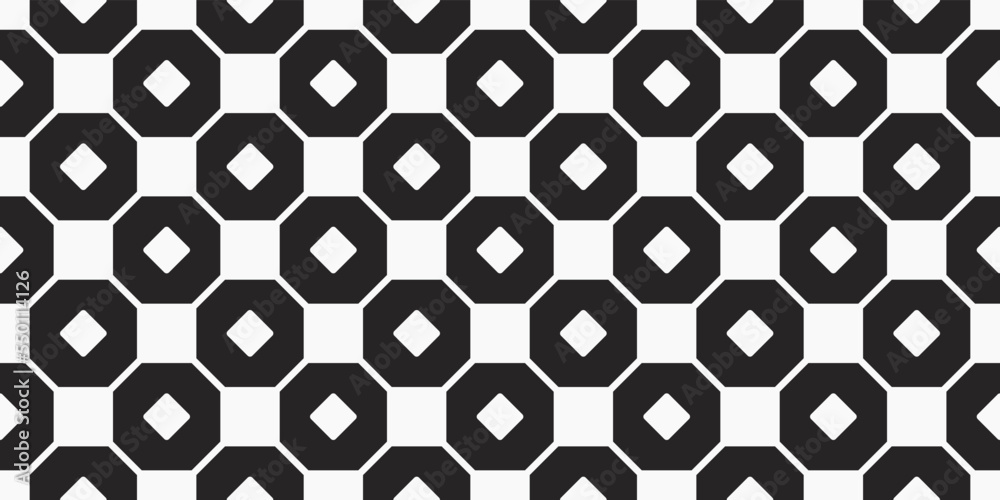 Poster Black octagons with rhombuses inside. Vector repeating octagonal shapes creating a seamless texture. Vector for print and different design.