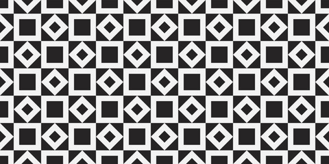 Black squares with rgombuses. Vector repeating octagonal and rhomb shapes creating a seamless texture. Vector for print and different design.
