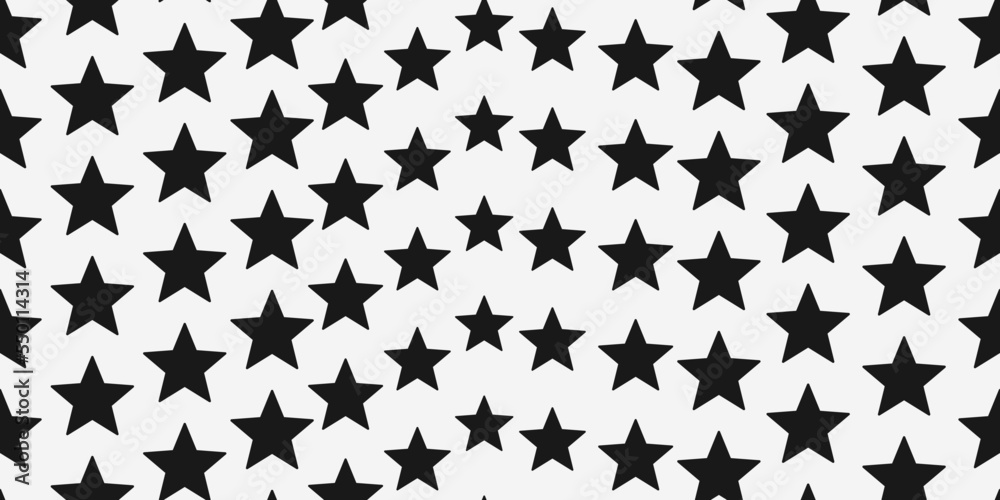 Poster Black stars are slightly different in size. Print and stylish interior design. Seamless vector decor pattern.
