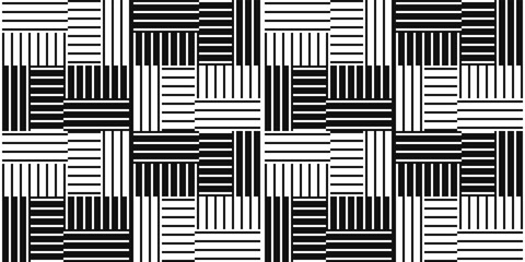 Black and white striped tiles. Print and stylish interior design. Seamless vector decor pattern.