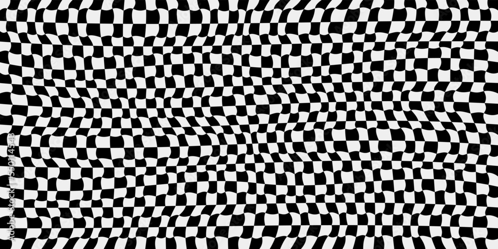Aufkleber checkerboard distorted black and white pattern. print and stylish interior design. seamless vector d