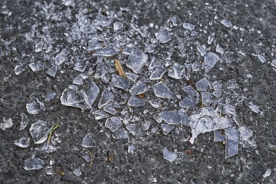 Closeup Of Shattered Glass Scattered On The Ground