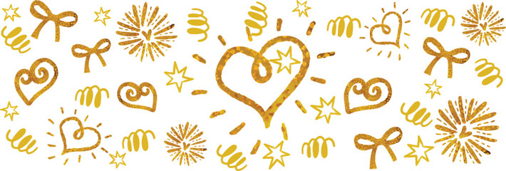 Gold design elements, Valentines day, Wedding, birthday, Holiday celebration template. Stars, hearths. 