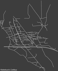 Detailed negative navigation white lines urban street roads map of the KIEKEBUSCH DISTRICT of the German town of COTTBUS, Germany on dark gray background