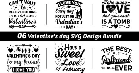 Valentine's Day SVG vector template design Bundle for print on t-shirts, shirts, bags, caps, mugs, and sale badges.