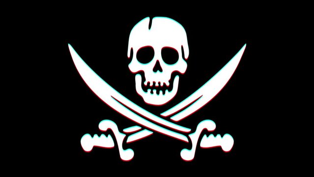 Animated Jolly Roger sign. Glitch effect. Alpha channel